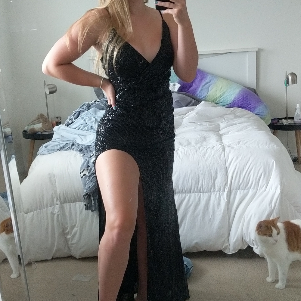 Sparkling black slit dress